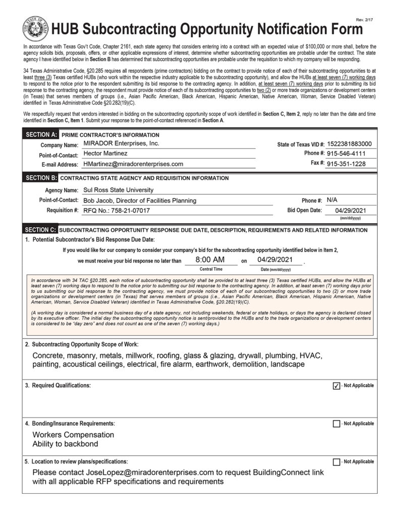 HUB Subcontracting Plan (HSP) – El Paso Hispanic Chamber of Commerce